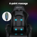Artiss Gaming Office Chair Massage 6 Point LED Footrest Black