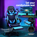 Artiss Gaming Chair 6 Point Massage LED Footrest Cyan Blue