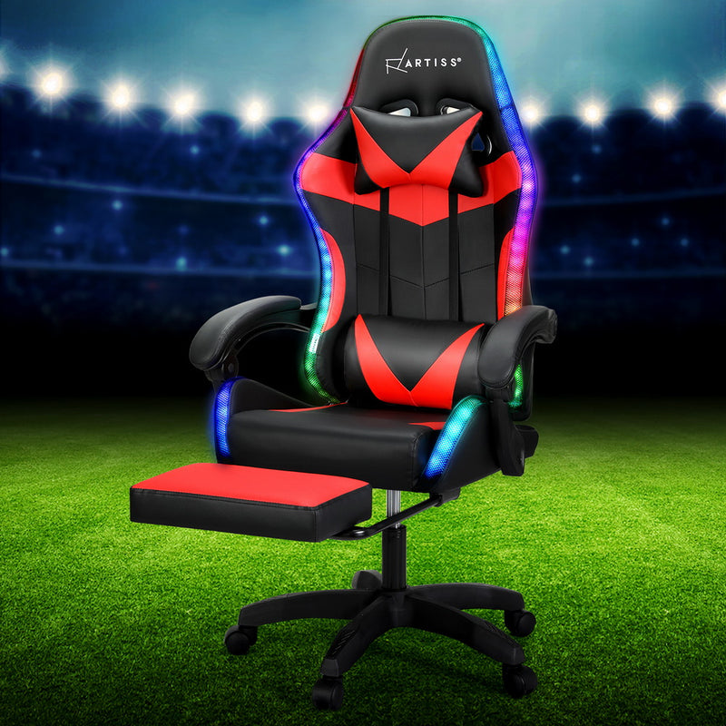 Artiss Gaming Office Chair 6 Point Massage LED Footrest Red
