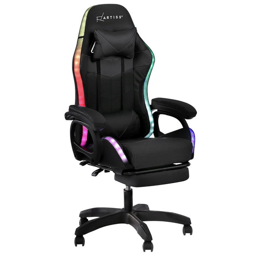 Artiss Gaming Chair 12 RGB LED Massage Footrest Black