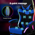 Artiss Gaming Chair 12 RGB LED Massage Footrest Blue Computer