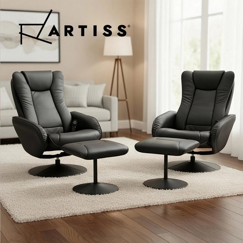 Artiss 2X Recliner Chair Ottoman Heated Massage Black