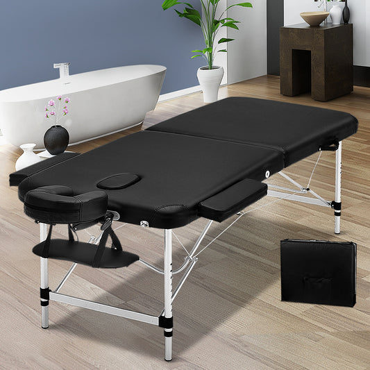 Zenses Massage Table 75cm Portable 2 Fold Aluminium Black