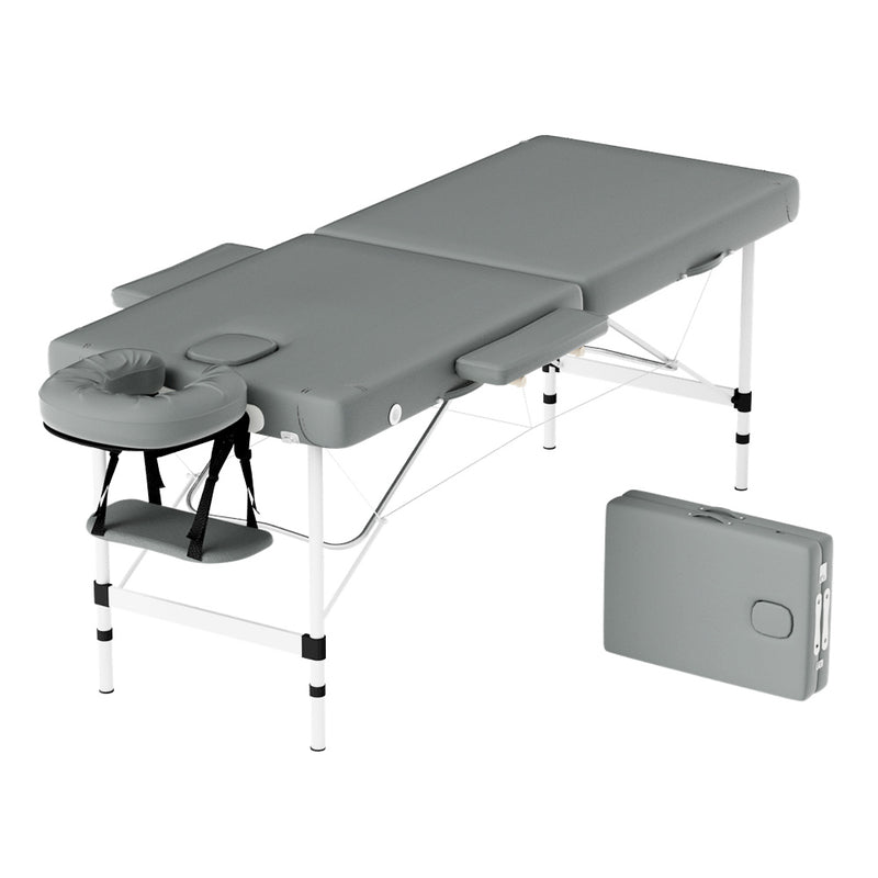 Zenses Massage Table 55cm 2 Fold Portable Aluminium Grey
