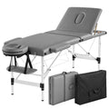 Zenses 3-Fold Portable Massage Table 60cm Adjustable Backrest & Height, Aluminium Beauty Bed Grey