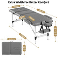 Zenses 3-Fold Portable Massage Table 60cm Adjustable Backrest & Height, Aluminium Beauty Bed Grey