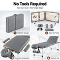 Zenses 3-Fold Portable Massage Table 60cm Adjustable Backrest & Height, Aluminium Beauty Bed Grey
