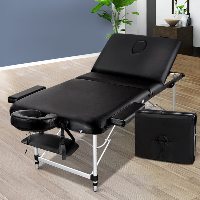 Zenses Massage Table 70cm 3 Fold Portable Aluminium Black