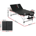 Zenses Massage Table 85cm 3 Fold Portable Aluminium Black