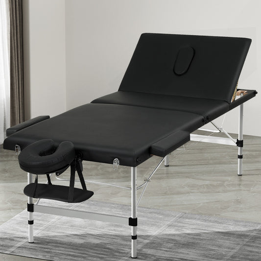 Zenses Massage Table 85cm 3 Fold Portable Aluminium Black