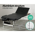 Zenses Massage Table 85cm 3 Fold Portable Aluminium Black