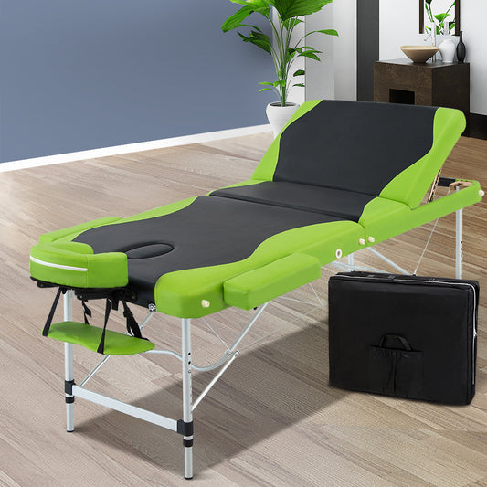 Zenses Massage Table 75cm 3 Fold Portable Aluminium Green