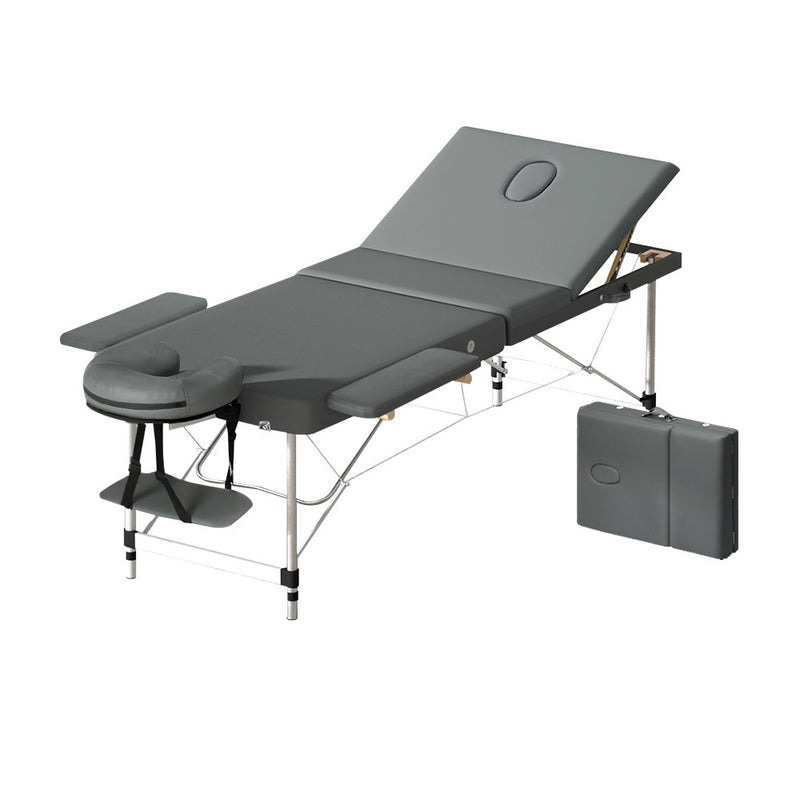 Zenses Massage Table 75cm Portable 3 Fold Aluminium Grey