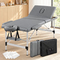 Zenses 3-Fold Portable Massage Table 75cm Adjustable Backrest & Height, Aluminium Beauty Bed Grey