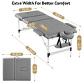 Zenses 3-Fold Portable Massage Table 75cm Adjustable Backrest & Height, Aluminium Beauty Bed Grey