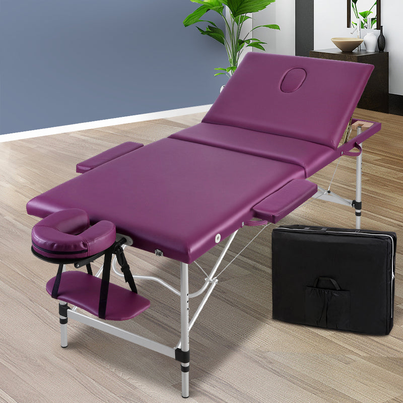 Zenses 75cm Portable 3 Fold Massage Table Aluminium Beauty Bed