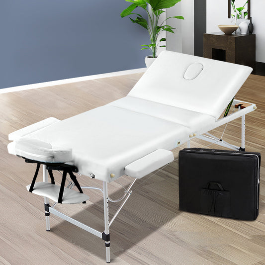 Zenses Massage Table 75cm 3 Fold Portable Aluminium White Bed