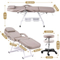 Zenses Beauty Bed with Stool, Beige, Adjustable Facial Massage Table, Tattoo Chair, Salon Services