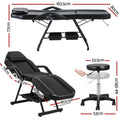 Zenses Beauty Bed with Stool, Black, Adjustable Facial Massage Table, Tattoo Chair, Salon Services