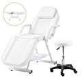 Zenses Beauty Bed with Stool, White, Adjustable Facial Massage Table, Tattoo Chair, Salon Services
