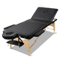 Zenses Massage Table 60cm 3 Fold Portable Wooden Beauty Bed Black