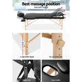 Zenses Massage Table 70cm 3 Fold Portable Wooden Black