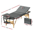 Zenses Massage Table 75cm 3 Fold Portable Wooden Grey Beauty Bed