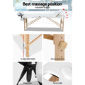 Zenses Massage Table 70cm 3 Fold Portable Wooden Beauty Bed White