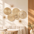 Artiss 8 Pieces Gold Metal Wall Decor Set 3D Starburst Round Disc Sculptures Flexible DIY Layout