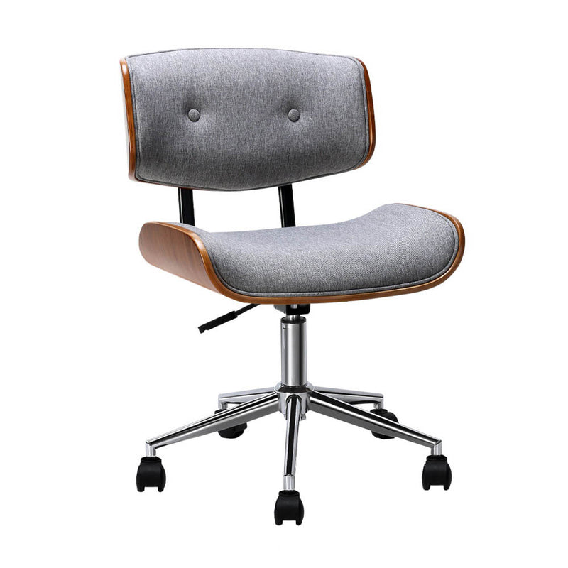 Artiss Wooden Office Chair Grey Fabric Seat