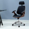 Artiss Wooden Office Chair Black Leather Seat Executive