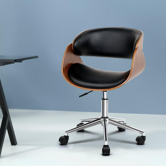 Artiss Wooden Office Chair Black Leather Seat