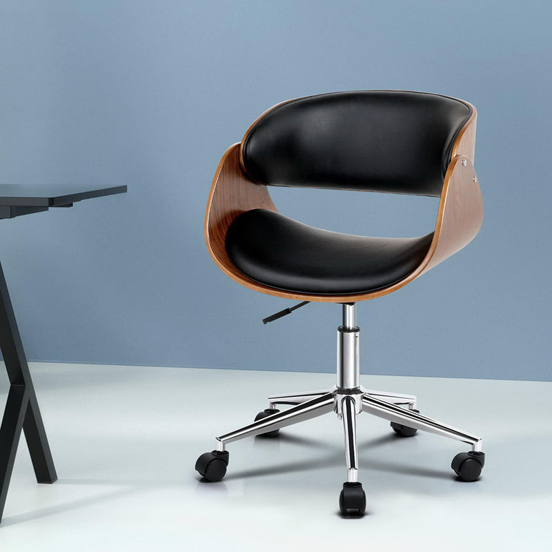 Artiss Wooden Office Chair Black Leather Seat