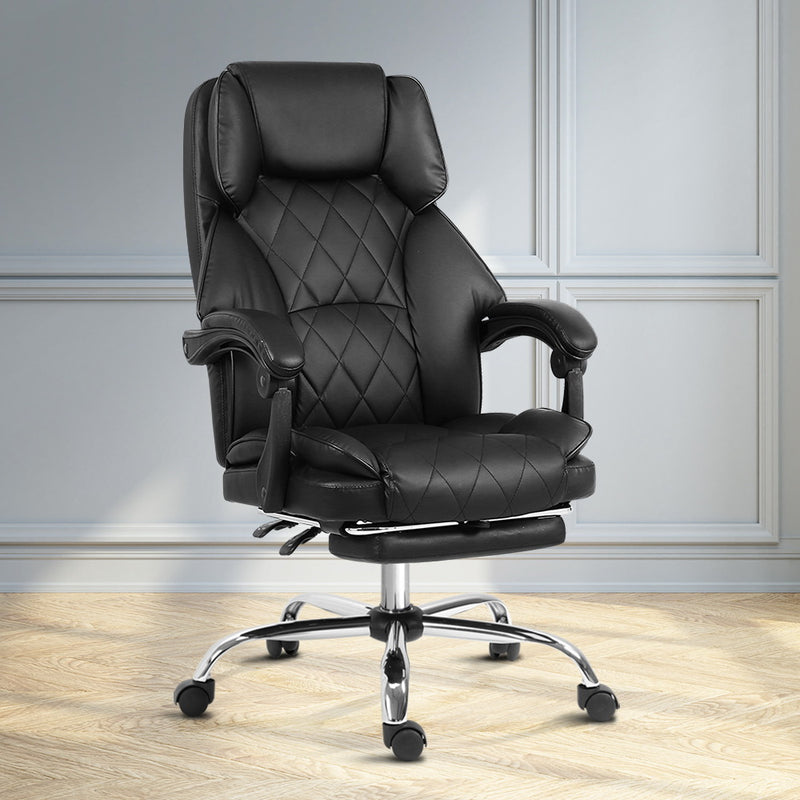 Artiss Executive Office Chair Black Leather Footrest
