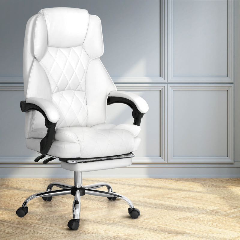 Artiss Executive Office Chair White Leather Footrest