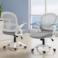 Artiss 2x Mesh Office Chair Grey Mid Back Computer Gaming Desk