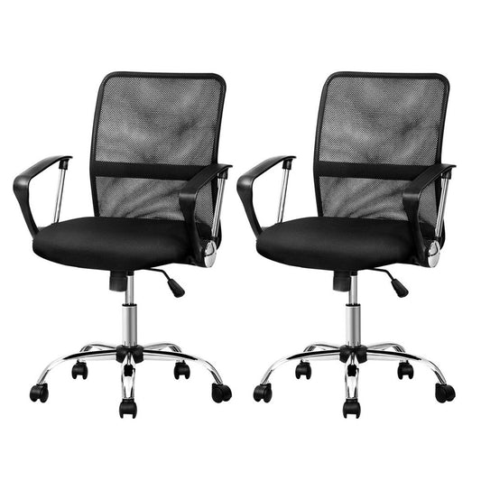 Artiss Mesh Office Chair Mid Back Black 2 Pack