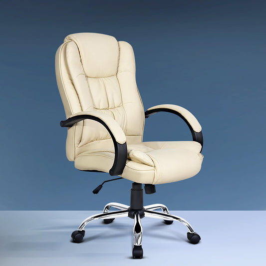 Artiss Executive Office Chair Leather Beige Tilt