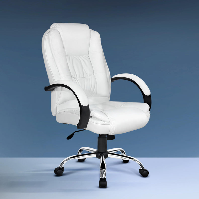 Artiss Executive Office Chair Leather White Tilt
