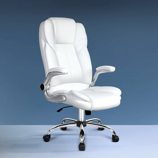 Artiss Executive Office Chair White Leather Tilt