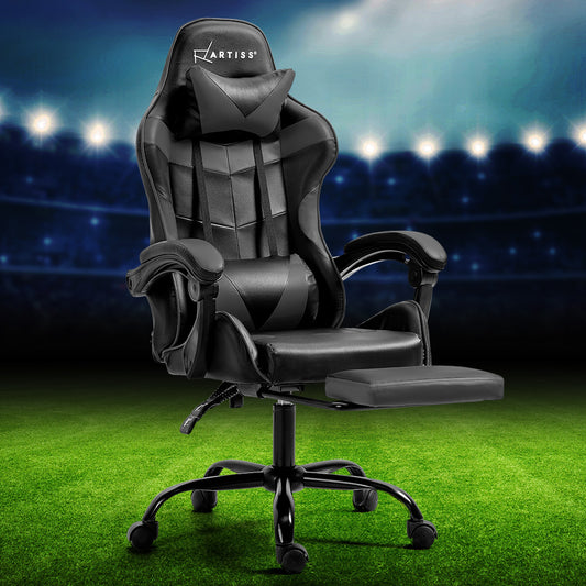 Artiss Gaming Office Chair Grey Leather Executive Footrest