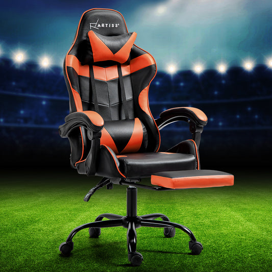 Artiss Gaming Office Chair Leather Orange Footrest Computer