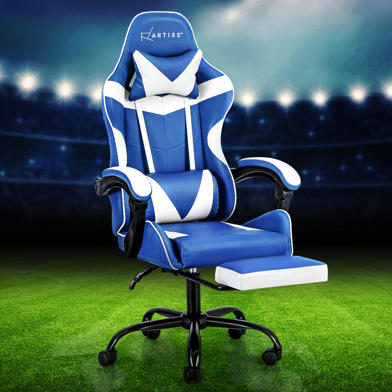 Artiss Gaming Office Chair Executive Leather Footrest Blue