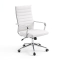 Artiss Conference Office Chair Swivel Computer Chair High Back Ribbed PU Leather White