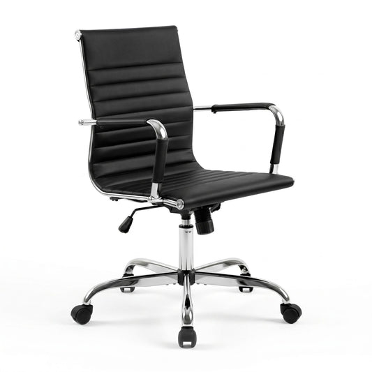 Artiss Office Chair PU Leather Mid Back Black Conference