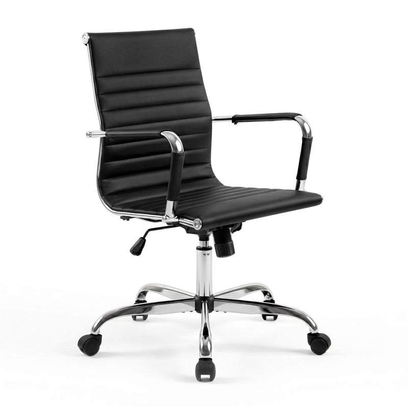 Artiss Office Chair PU Leather Mid Back Black Conference