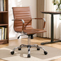 Artiss Office Chair PU Leather Mid Back Brown Conference