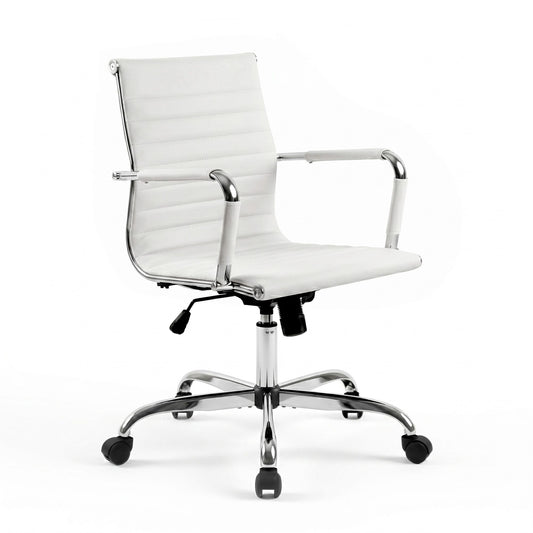 Artiss Mid Back PU Leather Office Chair White Conference