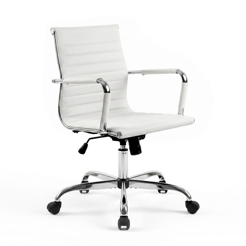 Artiss Mid Back PU Leather Office Chair White Conference