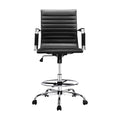 Artiss Drafting Stool Office Chair Black Leather High Back